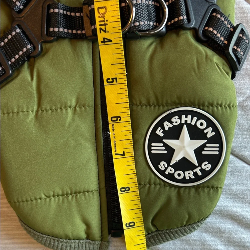 Small dog Green Vest with adjustable harness attached